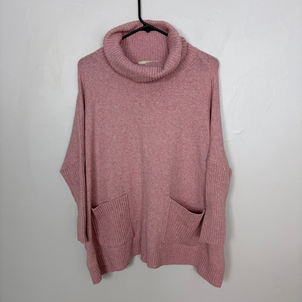 Loft Pink Marled Turtleneck Pullover Sweater Front Pocket Minimalist Size Small